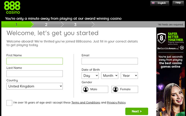 888 Casino Register Step 1