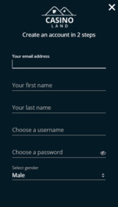 CasinoLand Register Step 1