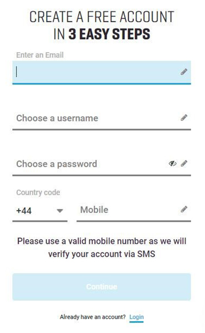 Guts Casino Register Step 1
